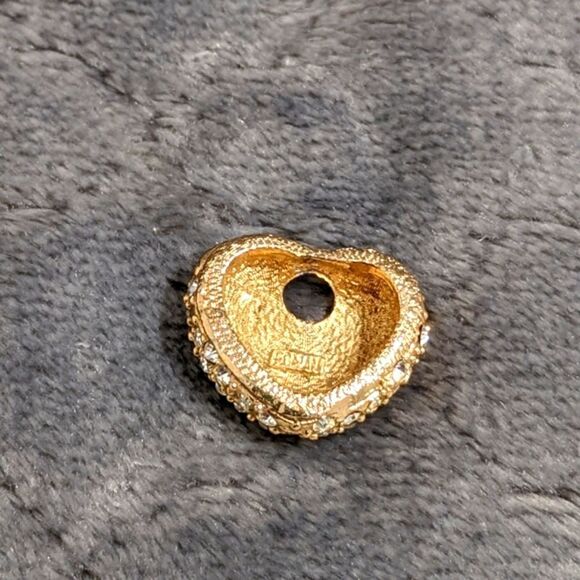 Vintage "Roman Brand" Goldtone and Rhinestone Heart Pendant - Picture 7 of 7